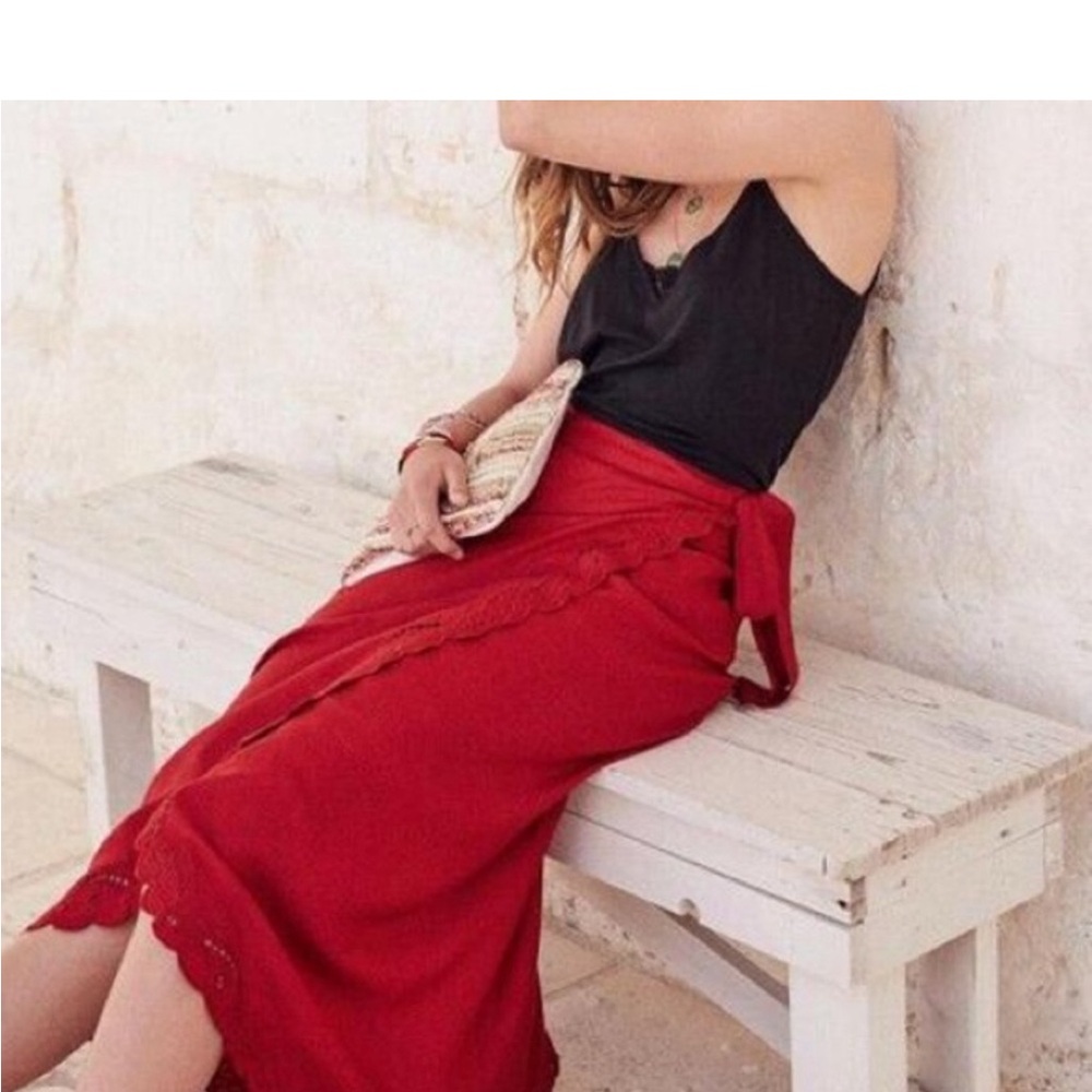 Sezane Red Midi Wrap Skirt for Night Out